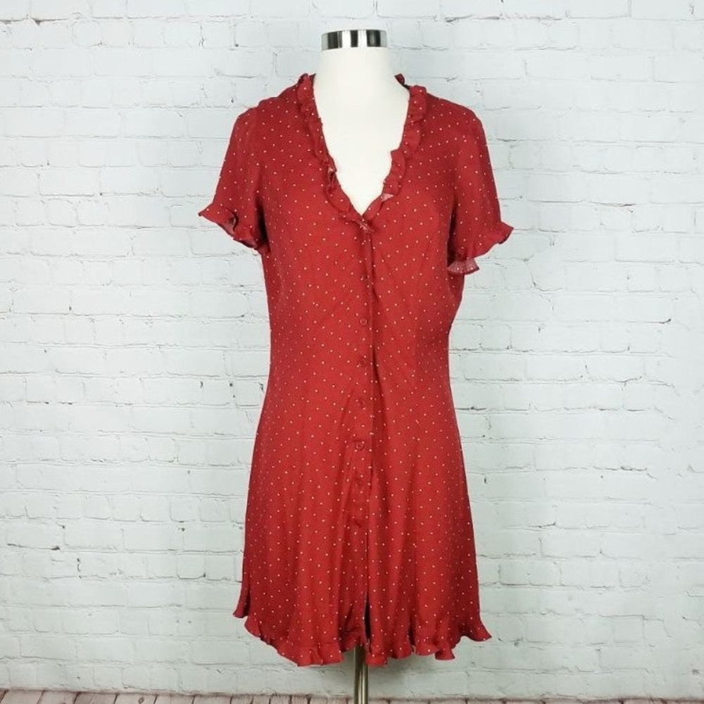 Reformation Burgundy Polka Dot Mini Dress - Picture 5 of 8